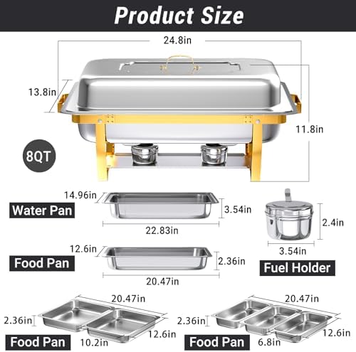 Chafing Dishes for Buffet, 8 Qt Food Warmers 4 Pack 7 Pans Half Gold, alternate view 3