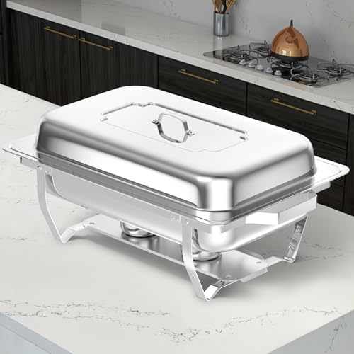 Chafing Dishes for Buffet, 8 Qt Food Warmers 4 Pack 7 Pans Silver, alternate view 2