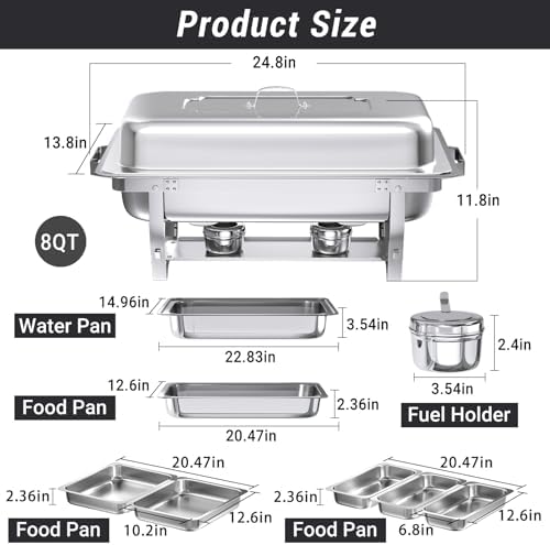 Chafing Dishes for Buffet, 8 Qt Food Warmers 4 Pack 7 Pans Silver, alternate view 3
