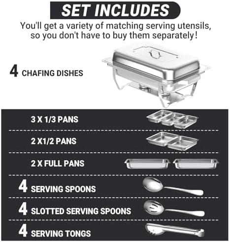 Chafing Dishes for Buffet, 8 Qt Food Warmers 4 Pack 7 Pans Silver, alternate view 4