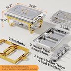 Chafing Dishes for Buffet, 9.5QT 2 Pack with 3 Pans, Gold in 1 Full Size, 2 Half Size, alternate view 2