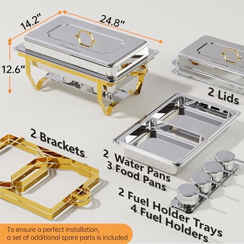 Chafing Dishes for Buffet, 9.5QT 2 Pack with 3 Pans, Gold in 1 Full Size, 2 Half Size, alternate view 2