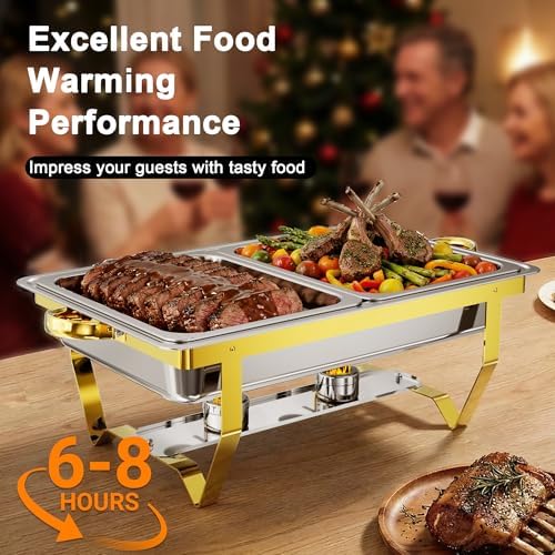 Chafing Dishes for Buffet, 9.5QT 2 Pack with 3 Pans, Gold in 1 Full Size, 2 Half Size, alternate view 4