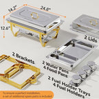 Chafing Dishes for Buffet, 9.5QT 2 Pack with 4 Pans, Gold in Gold, alternate view 2