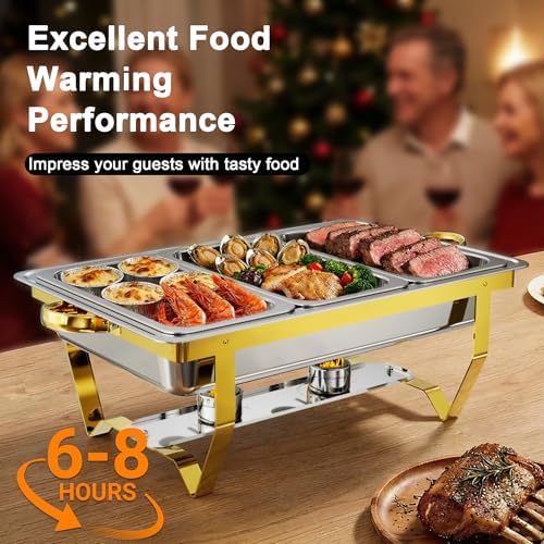 Chafing Dishes for Buffet, 9.5QT 2 Pack with 4 Pans, Gold in Gold, alternate view 3