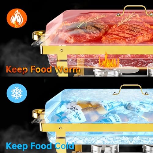 Chafing Dishes for Buffet, 9.5QT 2 Pack with 4 Pans, Gold in Gold, alternate view 4