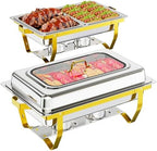 Chafing Dishes for Buffet, 9.5QT 2 Pack with Glass Lid, Gold in Gold & Silver