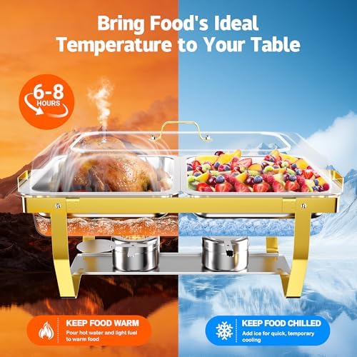Chafing Dishes for Buffet, 9.5QT 2 Pack with Glass Lid, Gold in Gold & Silver, alternate view 3