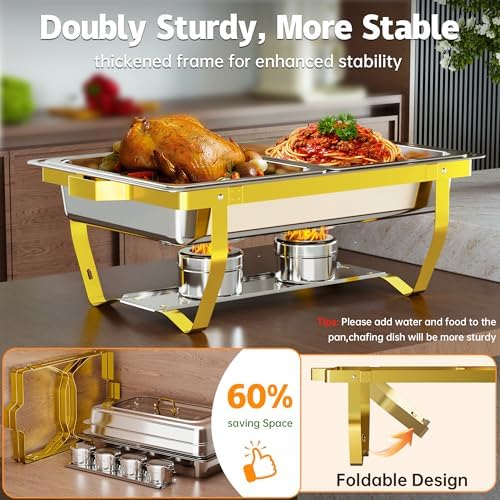 Chafing Dishes for Buffet, 9.5QT 2 Pack with Glass Lid, Gold in Gold & Silver, alternate view 5
