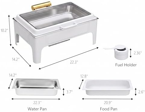 Chafing Dishes for Buffet, Roll Top 9QT Stainless Steel Chafers and Buffet Warmers Sets with Glass Lid for, alternate view 3