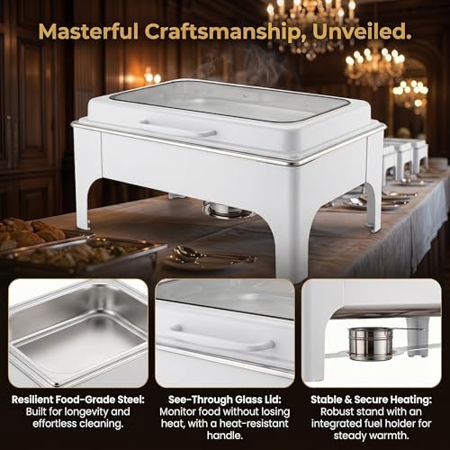 Chafing Dishes for Buffet, Roll Top 9QT Stainless Steel Chafers and Buffet Warmers Sets with Glass Lid for, alternate view 5