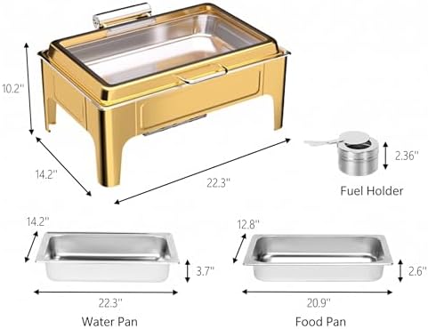 Chafing Dishes for Buffet, Roll Top 9QT Stainless Steel Chafers and Buffet Warmers Sets with Glass Lid for, alternate view 3