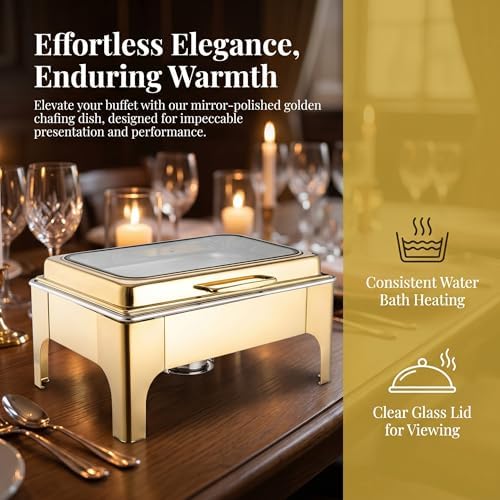 Chafing Dishes for Buffet, Roll Top 9QT Stainless Steel Chafers and Buffet Warmers Sets with Glass Lid for, alternate view 4