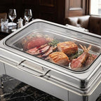 Chafing Dishes for Buffet, Roll Top 9QT Stainless Steel Chafers and Buffet Warmers Sets with Glass Lid for, alternate view 2