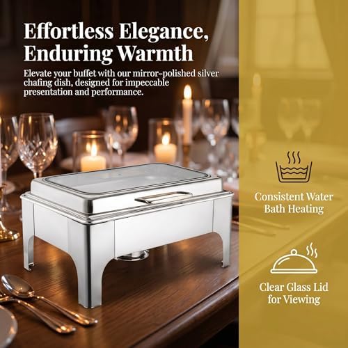 Chafing Dishes for Buffet, Roll Top 9QT Stainless Steel Chafers and Buffet Warmers Sets with Glass Lid for, alternate view 4