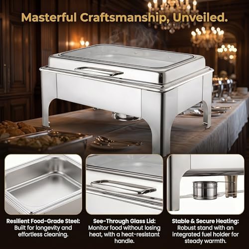 Chafing Dishes for Buffet, Roll Top 9QT Stainless Steel Chafers and Buffet Warmers Sets with Glass Lid for, alternate view 5