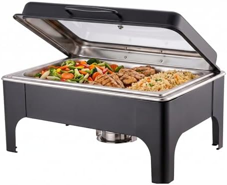 Chafing Dishes for Buffet, Roll Top 9QT Stainless Steel Chafers and Buffet Warmers Sets with Glass Lid for