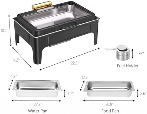 Chafing Dishes for Buffet, Roll Top 9QT Stainless Steel Chafers and Buffet Warmers Sets with Glass Lid for, alternate view 3