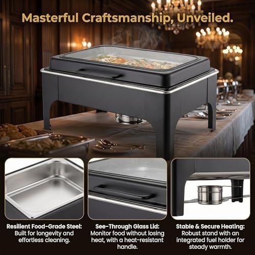 Chafing Dishes for Buffet, Roll Top 9QT Stainless Steel Chafers and Buffet Warmers Sets with Glass Lid for, alternate view 5