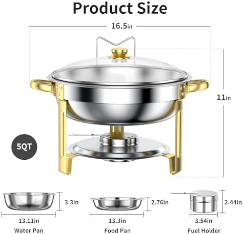 Chafing Dishes for Buffet Set: 100% Pre-Installed Chafers Warmers Sets in Gold, alternate view 2