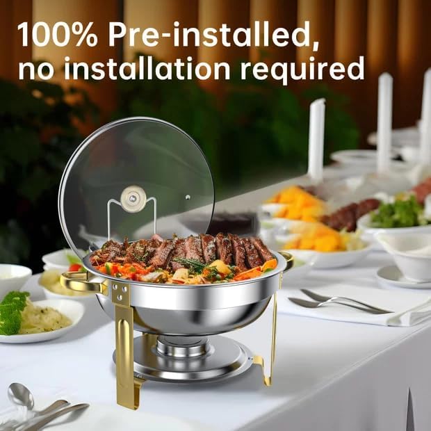 Chafing Dishes for Buffet Set: 100% Pre-Installed Chafers Warmers Sets in Gold, alternate view 3