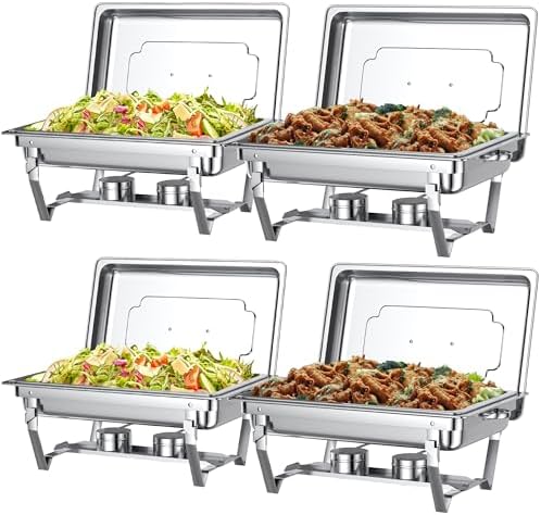 Chafing Dishes for Buffet Set - 4 Pack Chafers & Food Warmers with Lids in Silver
