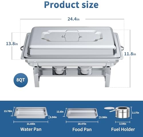 Chafing Dishes for Buffet Set - 4 Pack Chafers & Food Warmers with Lids in Silver, alternate view 2