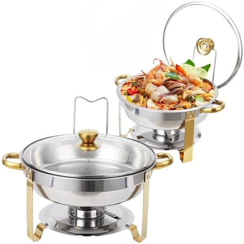 Chafing Dishes for Buffet Set of 2, 5QT Buffet Servers and Warmers, Round Catering Food Warmers Stainless Steel