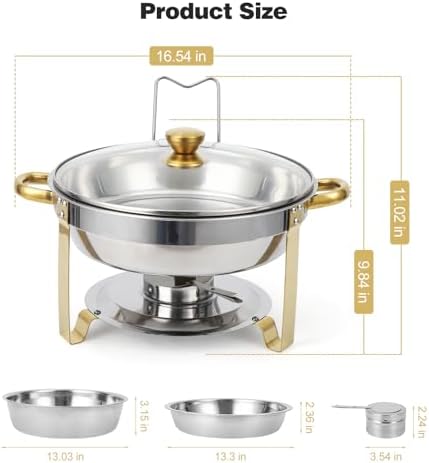 Chafing Dishes for Buffet Set of 2, 5QT Buffet Servers and Warmers, Round Catering Food Warmers Stainless Steel, alternate