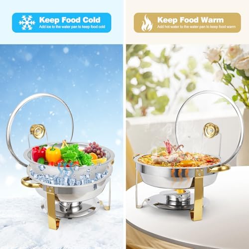 Chafing Dishes for Buffet Set of 2, 5QT Buffet Servers and Warmers, Round Catering Food Warmers Stainless Steel, alternate