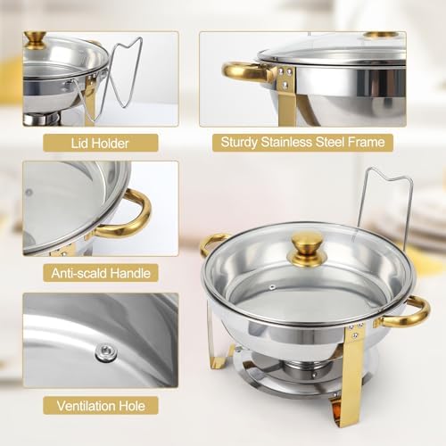 Chafing Dishes for Buffet Set of 2, 5QT Buffet Servers and Warmers, Round Catering Food Warmers Stainless Steel, alternate