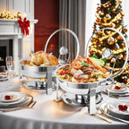 Chafing Dishes for Buffet Set of 2, 5QT Buffet Servers and Warmers, Round Catering Food Warmers Stainless Steel, alternate