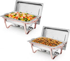 Chafing Dishes for Buffet Set of 2, 8QT Rectangular Buffet Servers and Warmers with Foldable Frame, Stainless