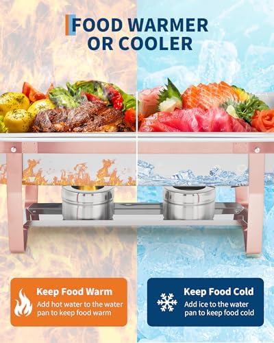 Chafing Dishes for Buffet Set of 2, 8QT Rectangular Buffet Servers and Warmers with Foldable Frame, Stainless, alternate view