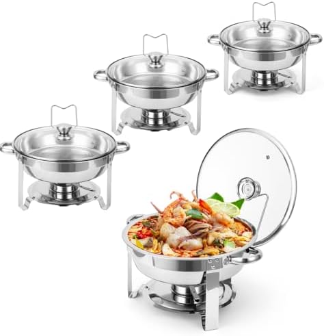 Chafing Dishes for Buffet Set of 4, 5QT Buffet Servers and Warmers, Round Catering Food Warmers Stainless Steel