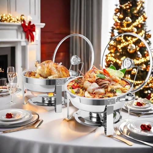 Chafing Dishes for Buffet Set of 4, 5QT Buffet Servers and Warmers, Round Catering Food Warmers Stainless Steel, alternate