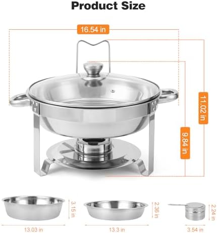 Chafing Dishes for Buffet Set of 4, 5QT Buffet Servers and Warmers, Round Catering Food Warmers Stainless Steel, alternate
