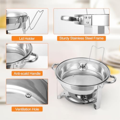 Chafing Dishes for Buffet Set of 4, 5QT Buffet Servers and Warmers, Round Catering Food Warmers Stainless Steel, alternate