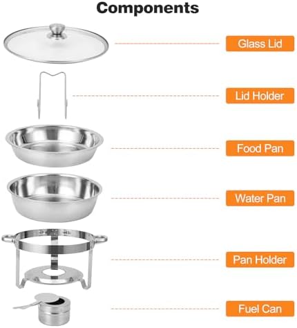 Chafing Dishes for Buffet Set of 4, 5QT Buffet Servers and Warmers, Round Catering Food Warmers Stainless Steel, alternate