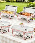 Chafing Dishes for Buffet Set of 4, 8QT Rectangular Buffet Servers and Warmers with Foldable Frame, Stainless