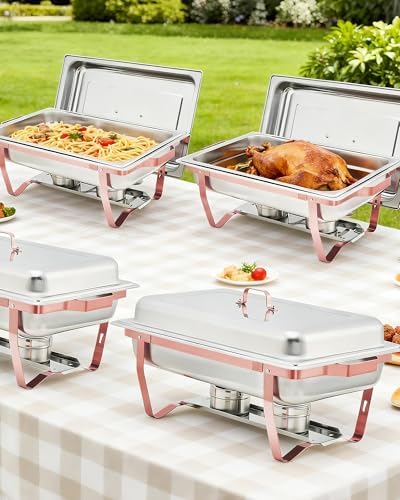 Chafing Dishes for Buffet Set of 4, 8QT Rectangular Buffet Servers and Warmers with Foldable Frame, Stainless