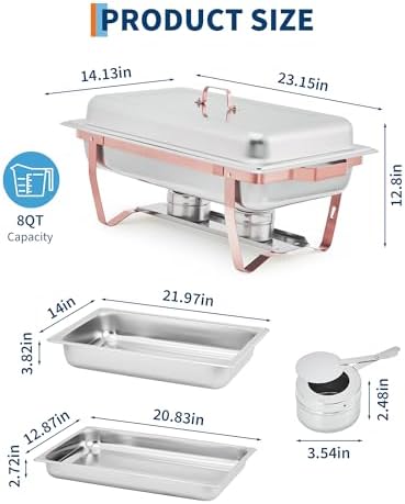 Chafing Dishes for Buffet Set of 4, 8QT Rectangular Buffet Servers and Warmers with Foldable Frame, Stainless, alternate view