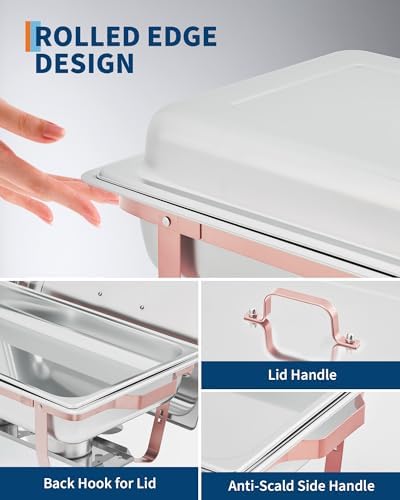 Chafing Dishes for Buffet Set of 4, 8QT Rectangular Buffet Servers and Warmers with Foldable Frame, Stainless, alternate view
