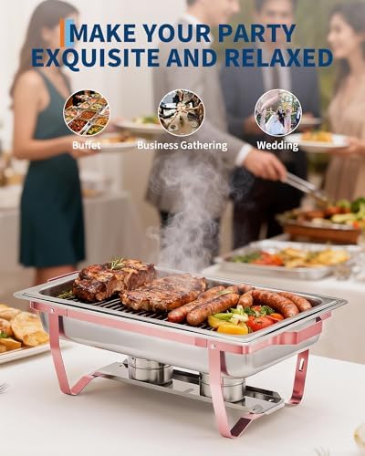 Chafing Dishes for Buffet Set of 4, 8QT Rectangular Buffet Servers and Warmers with Foldable Frame, Stainless, alternate view