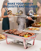 Chafing Dishes for Buffet Set of 4, 8QT Rectangular Buffet Servers and Warmers with Foldable Frame, Stainless, alternate view