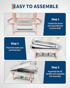 Chafing Dishes for Buffet Set of 4, 8QT Rectangular Buffet Servers and Warmers with Foldable Frame, Stainless, alternate view
