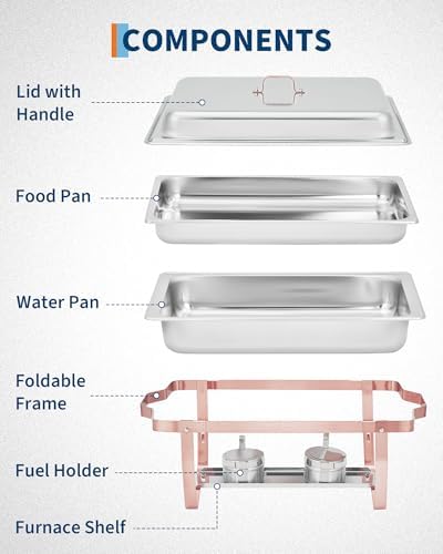 Chafing Dishes for Buffet Set of 4, 8QT Rectangular Buffet Servers and Warmers with Foldable Frame, Stainless, alternate view