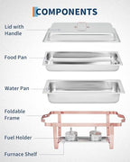 Chafing Dishes for Buffet Set of 4, 8QT Rectangular Buffet Servers and Warmers with Foldable Frame, Stainless, alternate view