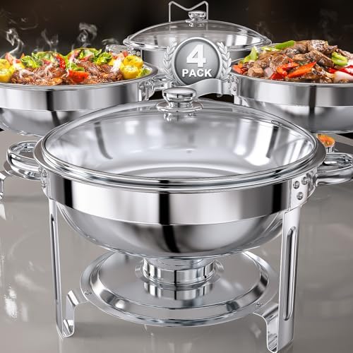 Chafing Dishes for Buffet Set: Round Catering Food Warmer with Lids in Silver