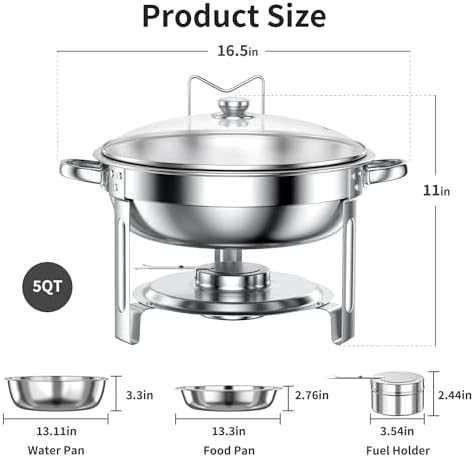 Chafing Dishes for Buffet Set: Round Catering Food Warmer with Lids in Silver, alternate view 2